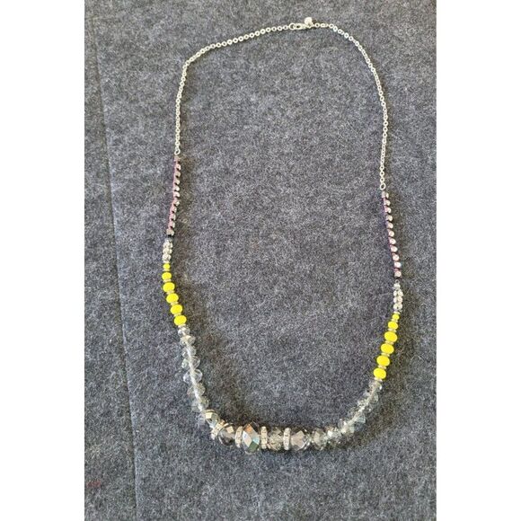 Vintage Ann Taylor Loft Beaded Necklace in Silver Tone and yellow - Picture 3 of 3